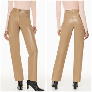 Aritzia Wilfred High Waist Faux Leather Straight Leg Pants in Tan, Women's Sz 6.